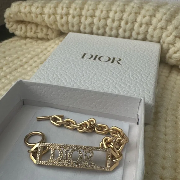 Dior Gold Belt with Crystal Details Saddle Chain Belt Gold-Finish Metal, Black Smooth Calfskin  main image 4